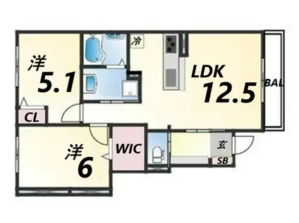 PURE RYUJU II(2LDK/1階)の間取り写真