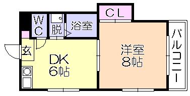 シャロム新町(1DK/1階)の間取り写真