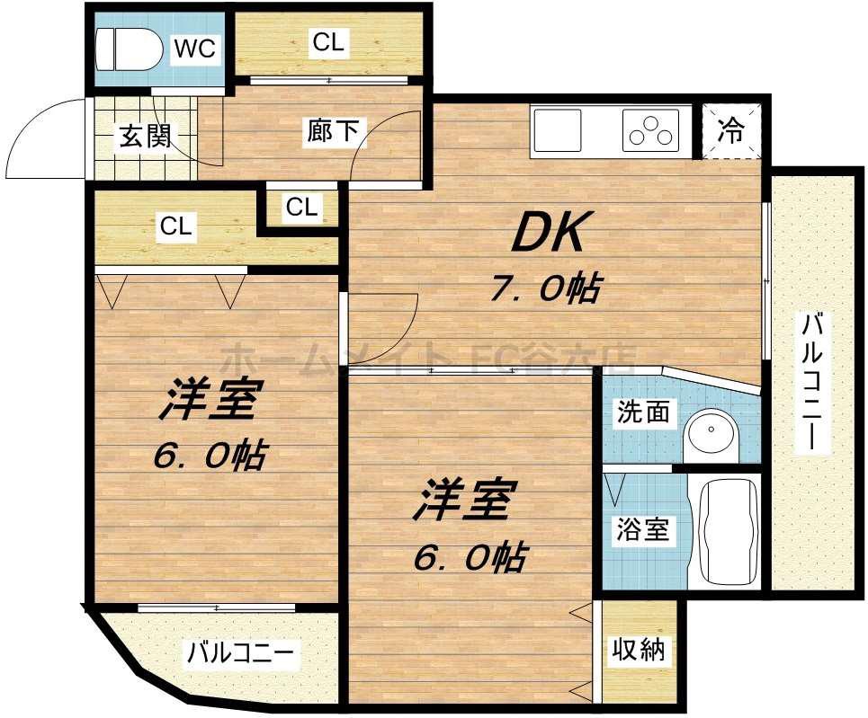 サンフィールド(2DK/2階)の間取り写真