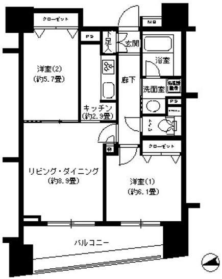 パークキューブ浅草田原町(2LDK/10階)の間取り写真