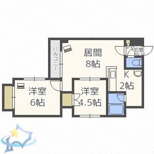 セントポーリア弐番館(2LDK/5階)の間取り写真