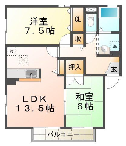 グランディール(2LDK/2階)の間取り写真
