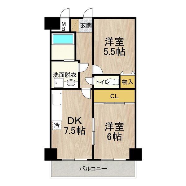 デイグラン長居公園(2DK/1階)の間取り写真