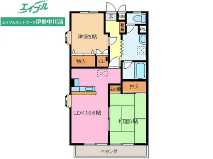 ハイム中川II(2LDK/2階)の間取り写真