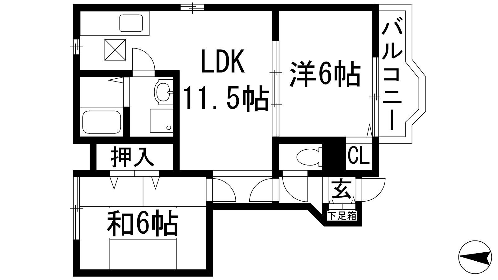 リフレインⅡ(2LDK/1階)の間取り写真