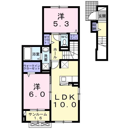 ベル ラ ヴィ(2LDK/2階)の間取り写真