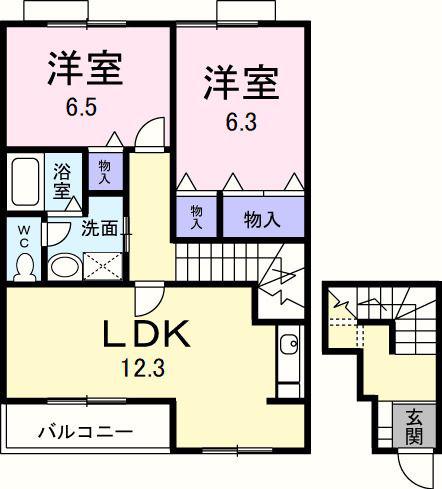 サンヒルズII(2LDK/2階)の間取り写真