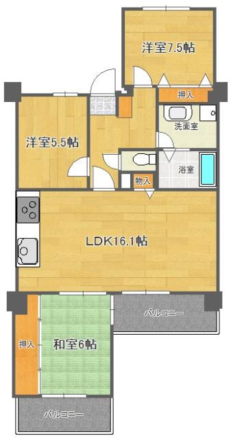 アーバンパーク緑地公園(3LDK/2階)の間取り写真