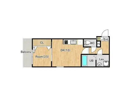 ジーメゾン海老名門沢橋ポルタ(1DK/3階)の間取り写真