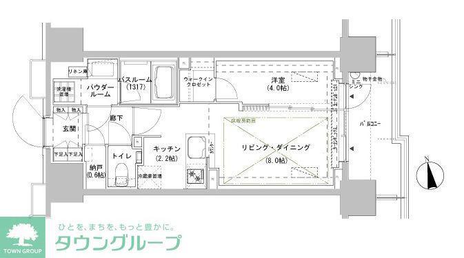 パークスフィア牛込神楽坂(1LDK/2階)の間取り写真