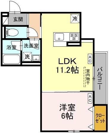 D-ASSET矢崎町(1LDK/2階)の間取り写真