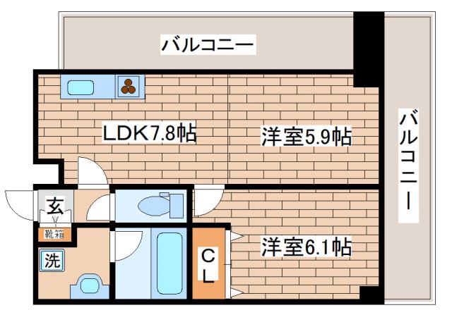 ロイヤルヒル神戸三ノ宮II(2LDK/13階)の間取り写真