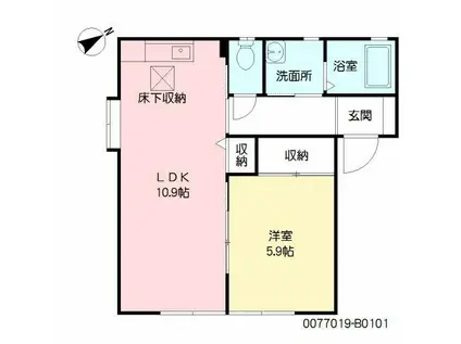 ツインパレス B棟(1LDK/1階)の間取り写真