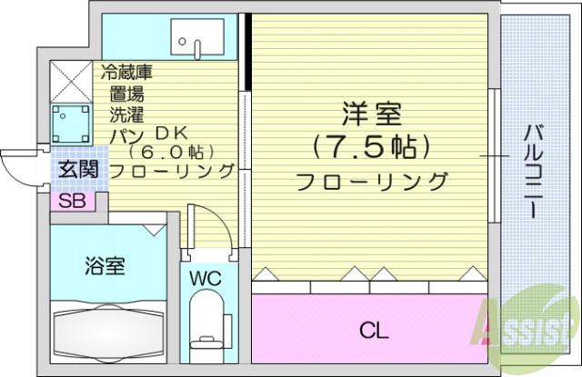 イーグルハイツ高松Ⅱ(1DK/2階)の間取り写真
