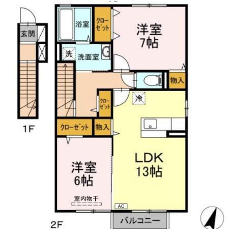 カイマナ・ヒラ(2LDK/2階)の間取り写真