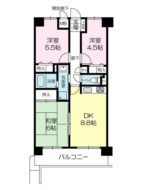 シャルヴィ加古川(3DK/7階)の間取り写真