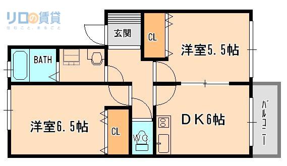 紅葉ヶ丘フォーテックII(2DK/2階)の間取り写真