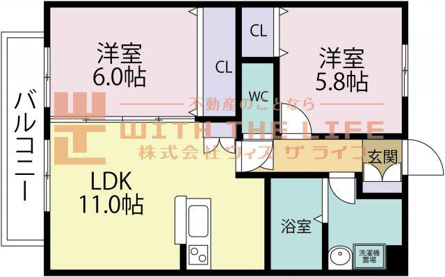 DEARCORT KAWANAMI(2LDK/3階)の間取り写真