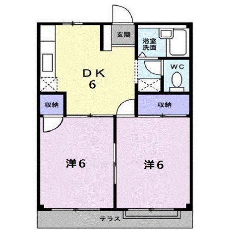 エルディム明日香(2DK/1階)の間取り写真
