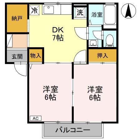セジュール赤城(2DK/2階)の間取り写真
