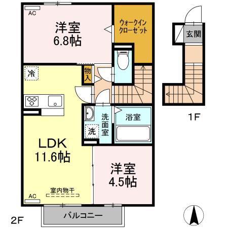 セジュール北野(2LDK/2階)の間取り写真