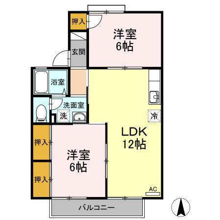 セジュール西村A棟(2LDK/2階)の間取り写真
