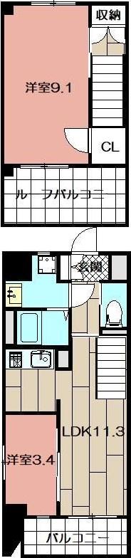 THE APARTMENT開(2LDK/9階)の間取り写真