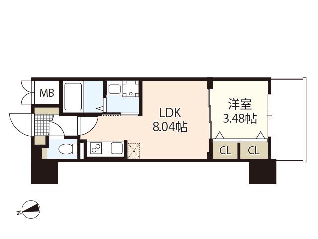 S-RESIDENCE観音公園ALORIA(1LDK/12階)の間取り写真