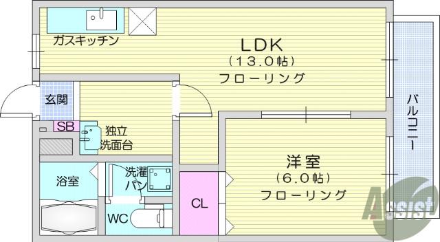 シティハイツYAMAKI(1LDK/2階)の間取り写真