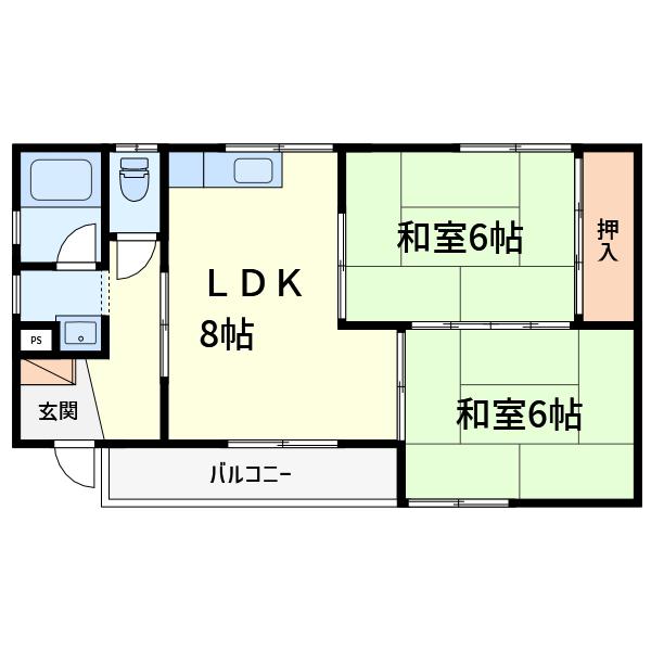春日丘ハイツA棟(2DK/2階)の間取り写真