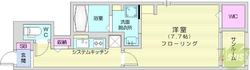 スクエアIS Ⅴ(1K/1階)の間取り写真