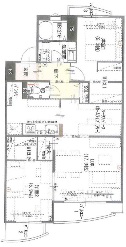 シャイン壱番館(2LDK/2階)の間取り写真