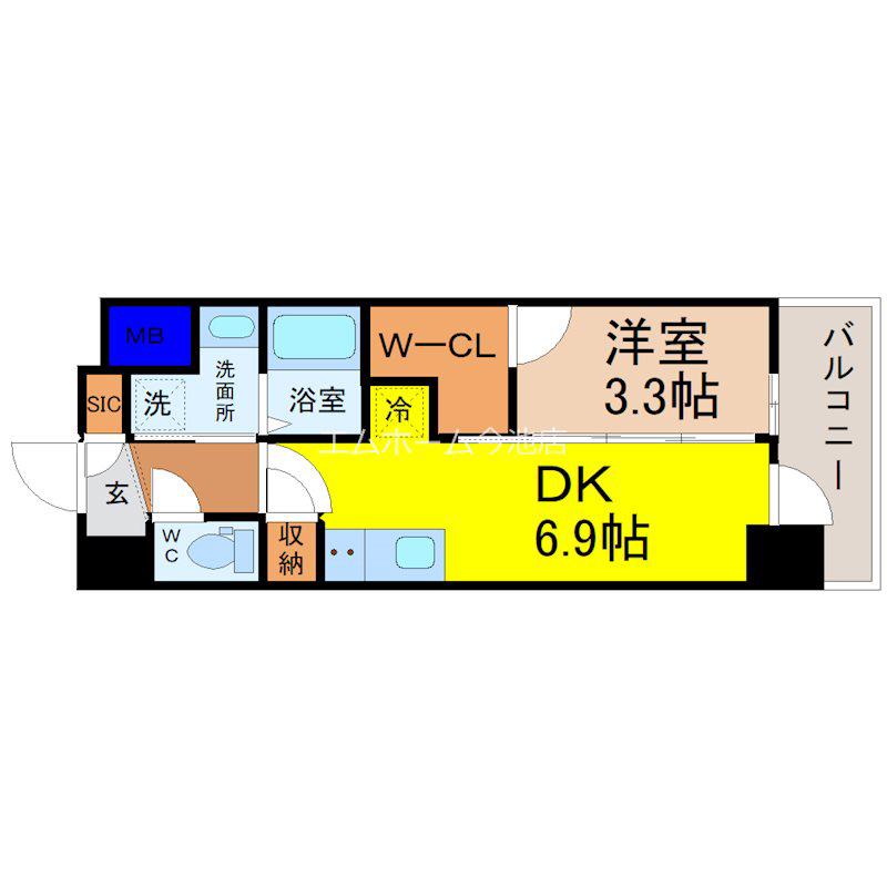エステムコート名古屋新栄Vラポール(1DK/2階)の間取り写真