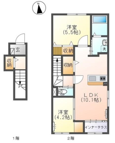 レコルト(2LDK/2階)の間取り写真