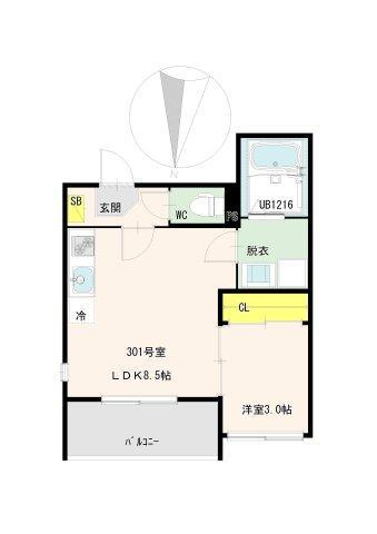 フェリーチェ四つ木(1LDK/3階)の間取り写真