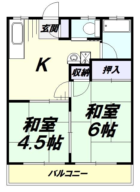 ベルメゾン若狭(2K/1階)の間取り写真