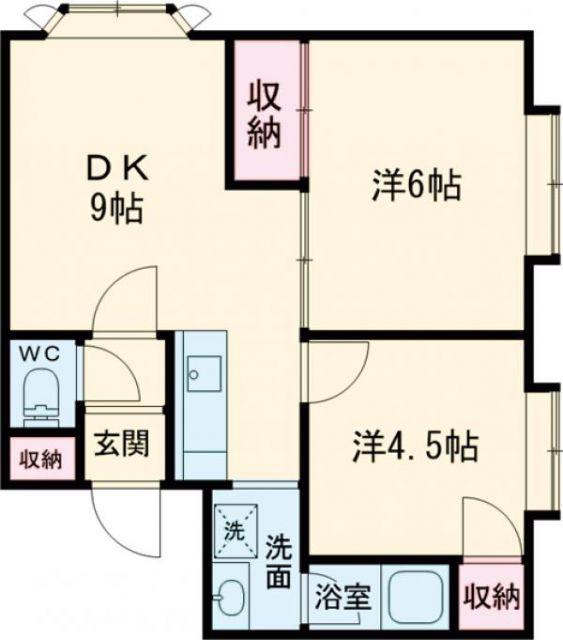 ヴァンベール亀田(2DK/2階)の間取り写真