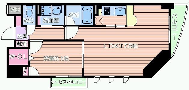 セレッソコート上本町イースト(1LDK/3階)の間取り写真