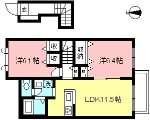 マレーナガーデン ベルガモット(2LDK/2階)の間取り写真