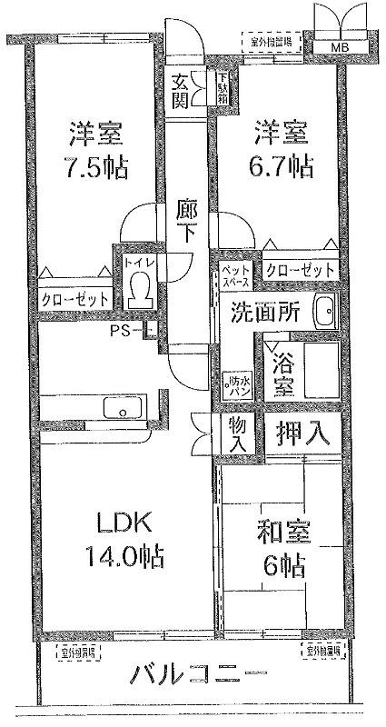 モラダあけぼの(3LDK/1階)の間取り写真