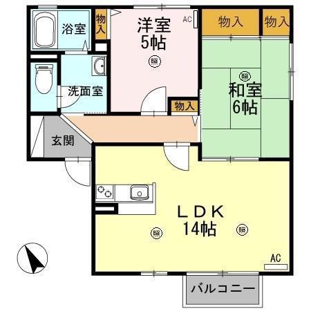 メッセゆうB(2LDK/2階)の間取り写真
