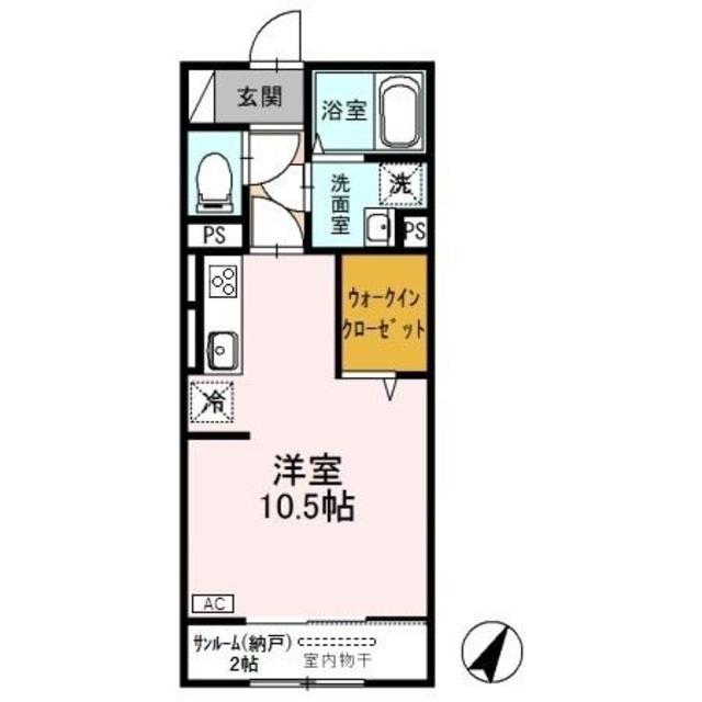 プランドール B(ワンルーム/2階)の間取り写真