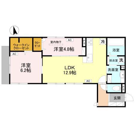 シュトラール鳳(2LDK/1階)の間取り写真
