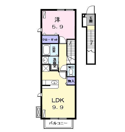 カフェオーレBAN II(1LDK/2階)の間取り写真