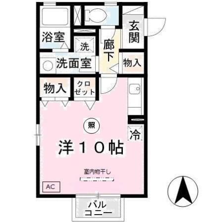 エクセルハイム(ワンルーム/2階)の間取り写真