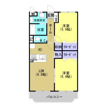 ユーミーフォルテ(2LDK/3階)の間取り写真