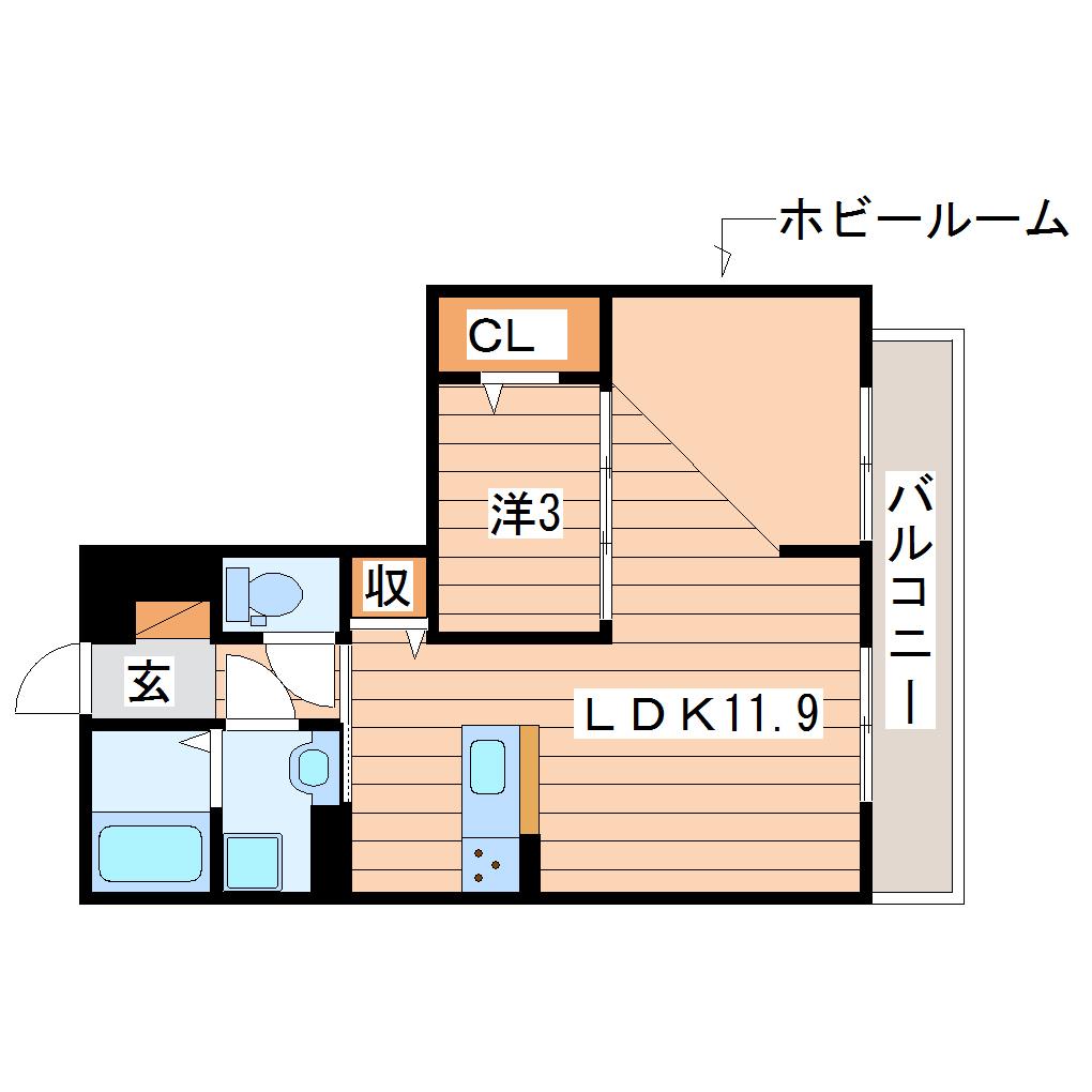フルール・デ・シャン D(1LDK/2階)の間取り写真