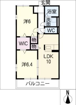 メゾン・ド・パーム B棟(2LDK/1階)の間取り写真