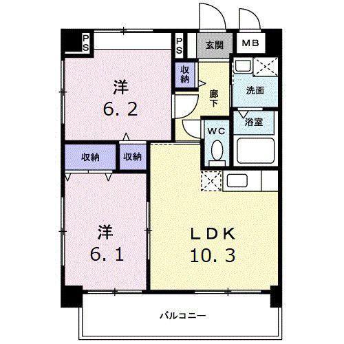 サンシャインKAWAOKA(2LDK/2階)の間取り写真