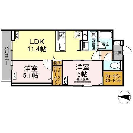 セレスティア柴又II(2LDK/2階)の間取り写真